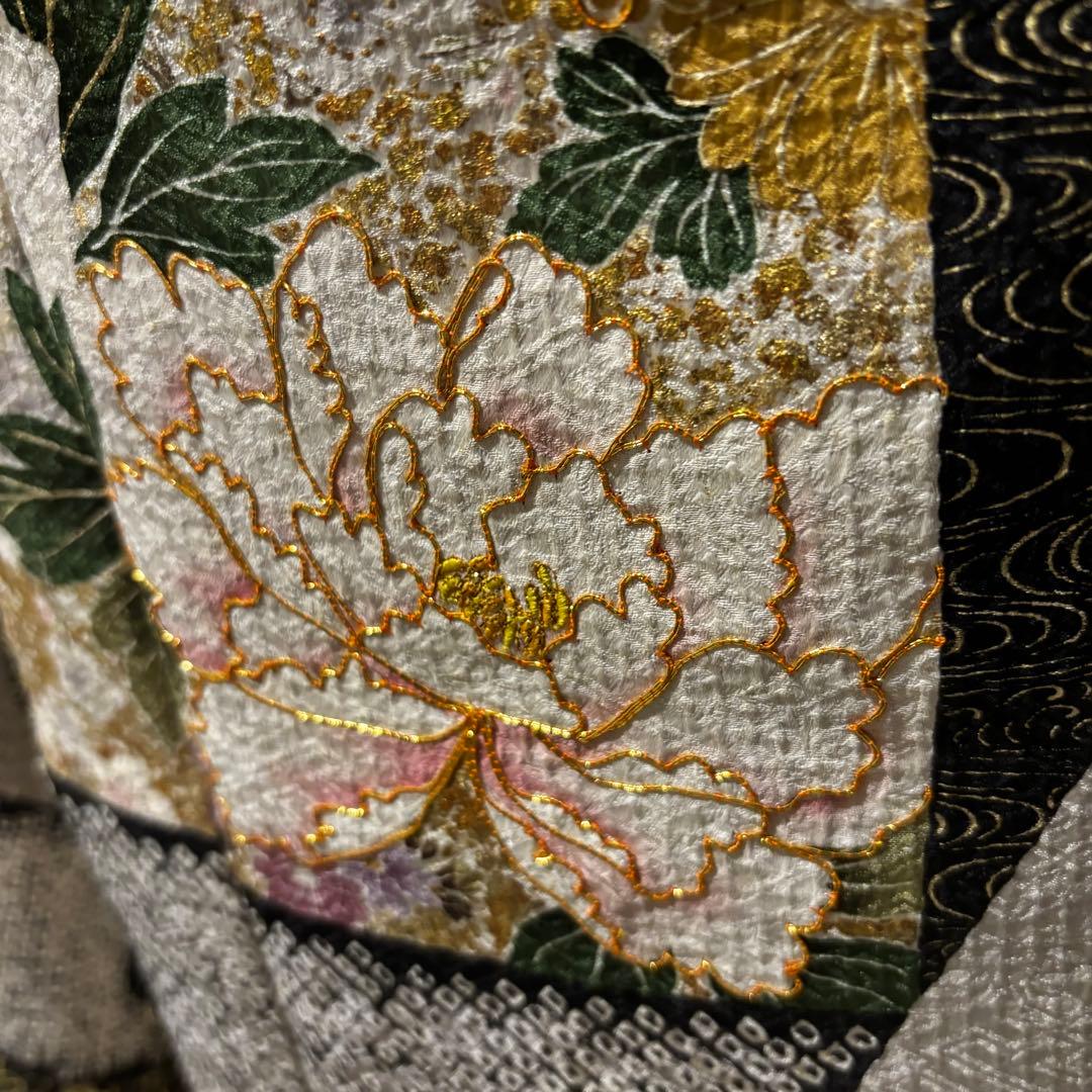 美品　総絞り　花模様　市松模様　金彩　逸品　振袖　フルセット 振り袖