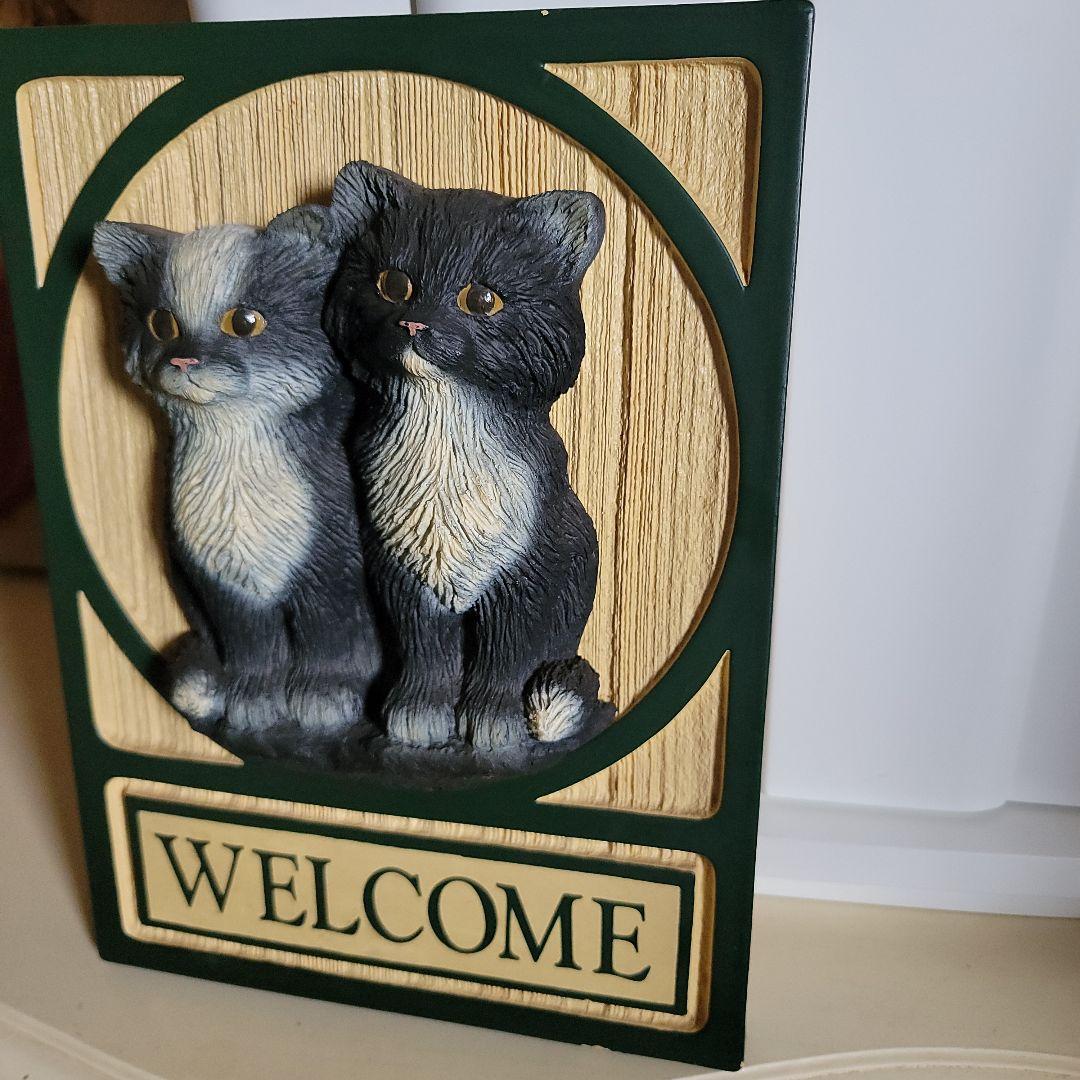 90's　猫の立体的レリーフ　壁掛けアート作品　米国　ビックスカイカーバーズ