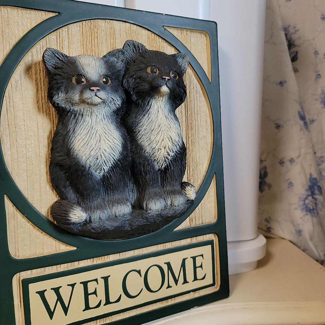 90's　猫の立体的レリーフ　壁掛けアート作品　米国　ビックスカイカーバーズ
