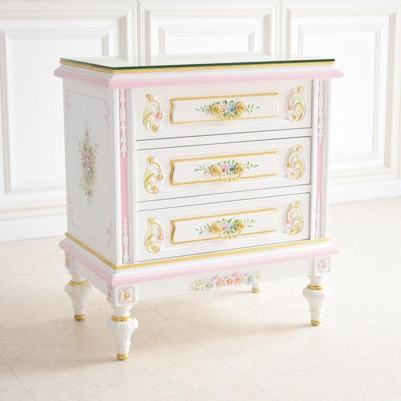 ロココ調 ガラス天板付き ミニチェスト/ナイトテーブル