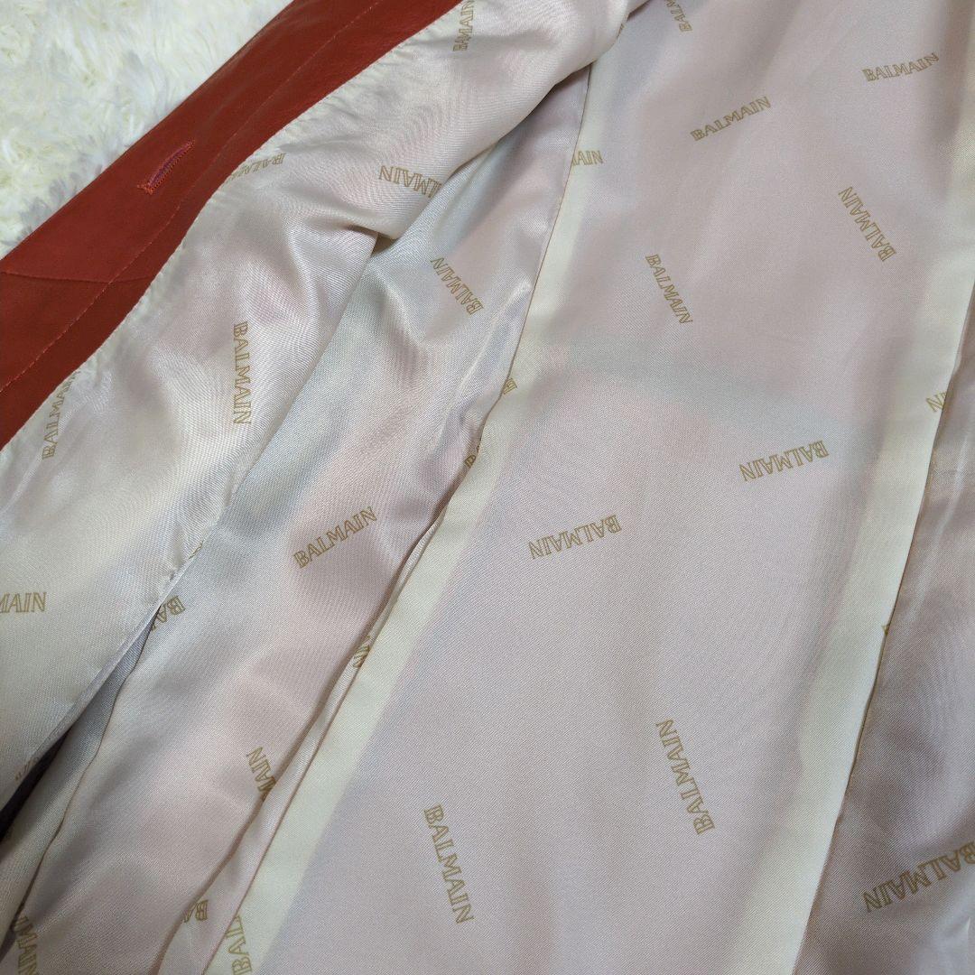 高級　バルマン　羊革　ラムレザー　ロング　レザーコート　ベルト　バックル　ロゴ