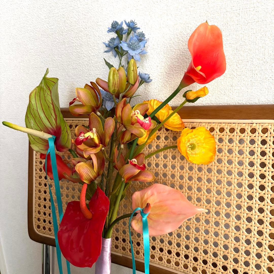 カラフル　造花　ウェディングブーケ　アーティフィシャルフラワー