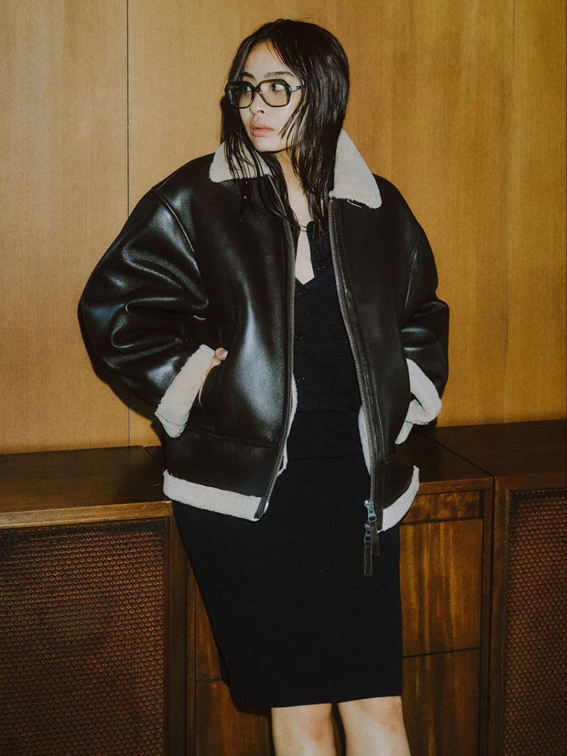 【新品未使用】styling/ ラムレザーフライトジャケット ブラック