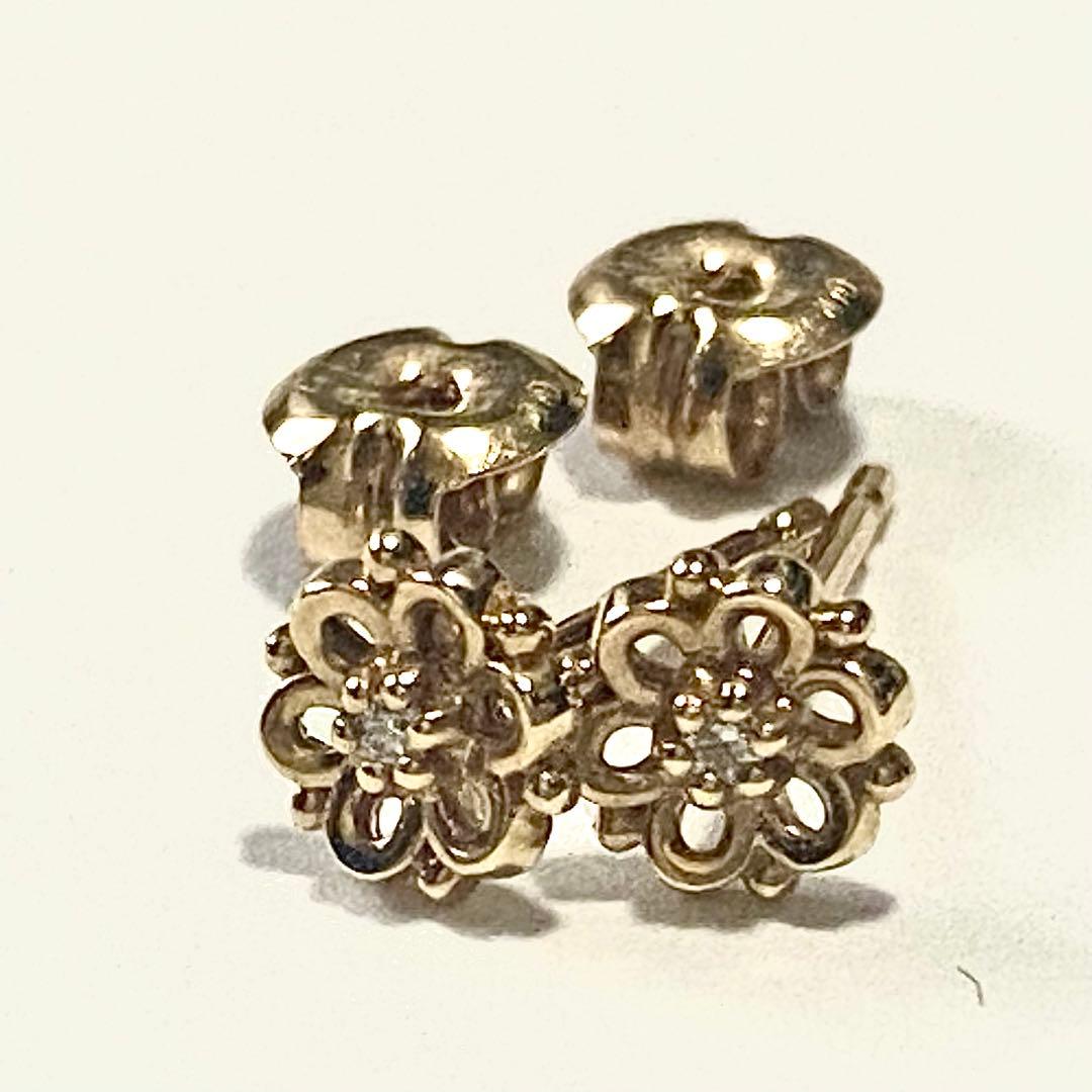 4℃ K10 ダイヤモンド ピアス フルール　美品