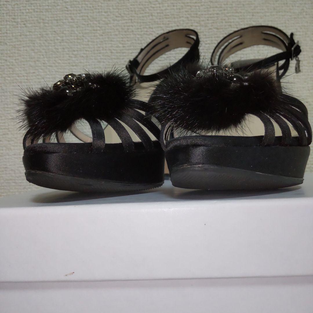 Christian Dior ハイヒール 黒 サテン ミンクファー飾り 35