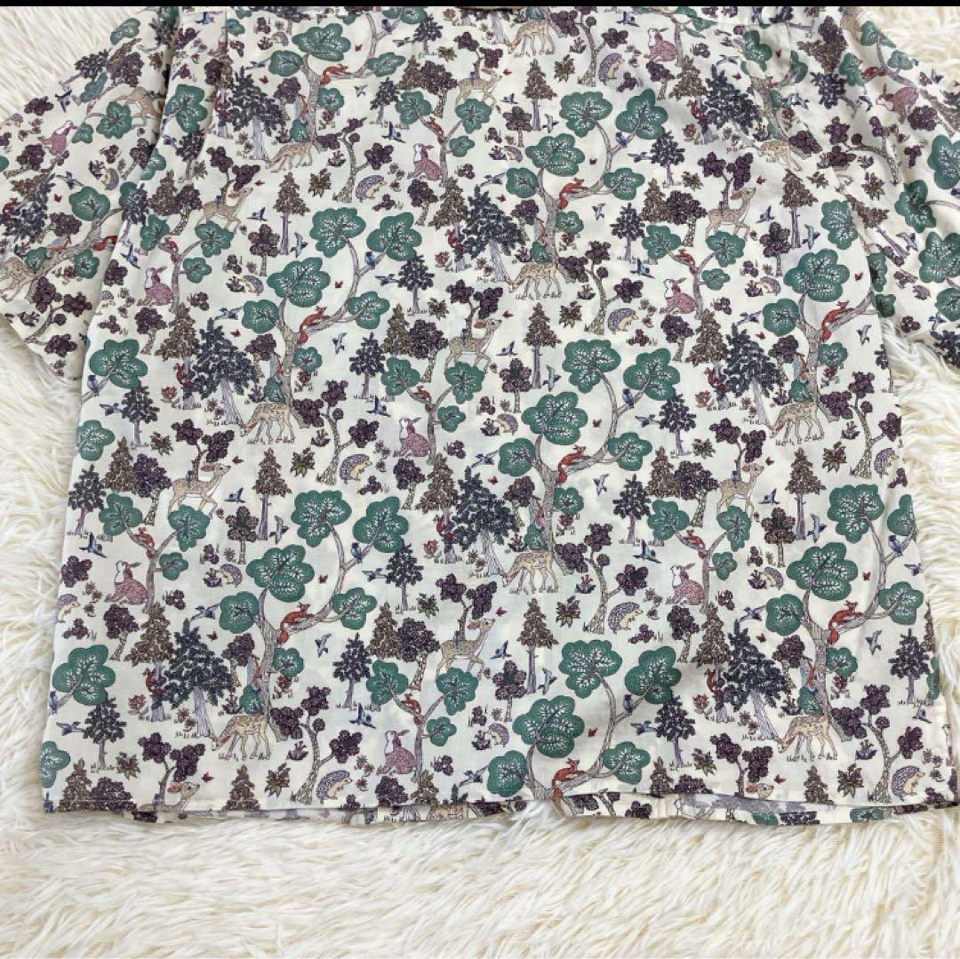 YAECA ヤエカ　リバティ　アニマル柄半袖シャツ　オープンカラー　ベージュ　M