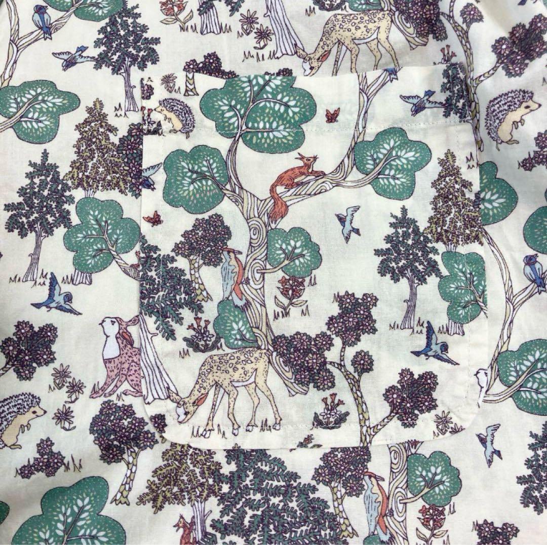 YAECA ヤエカ　リバティ　アニマル柄半袖シャツ　オープンカラー　ベージュ　M