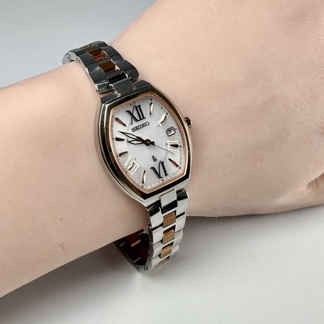 【稼働】セイコー ルキア 腕時計 チタン シルバー文字盤 デイト 電波ソーラー