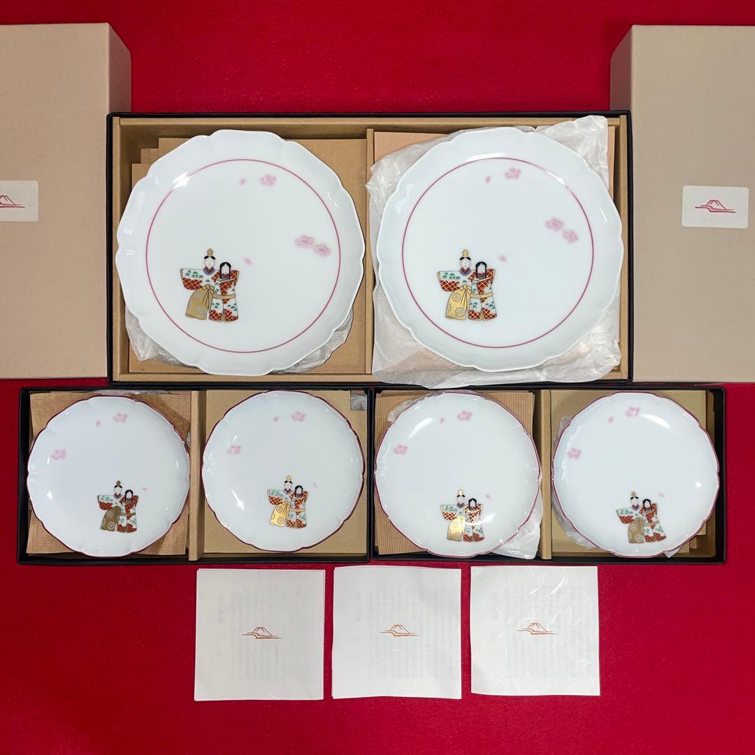 未使用★深川製磁 夫婦ビナ 和皿揃、十方割小皿揃 15枚