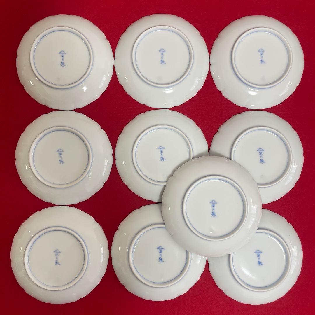 未使用★深川製磁 夫婦ビナ 和皿揃、十方割小皿揃 15枚