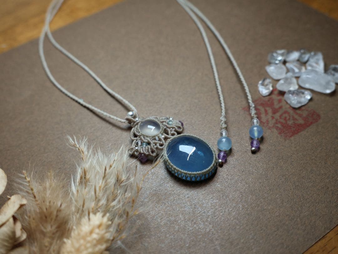 ぼ*)様 アクアマリン　カルセドニー　マクラメ　ネックレス