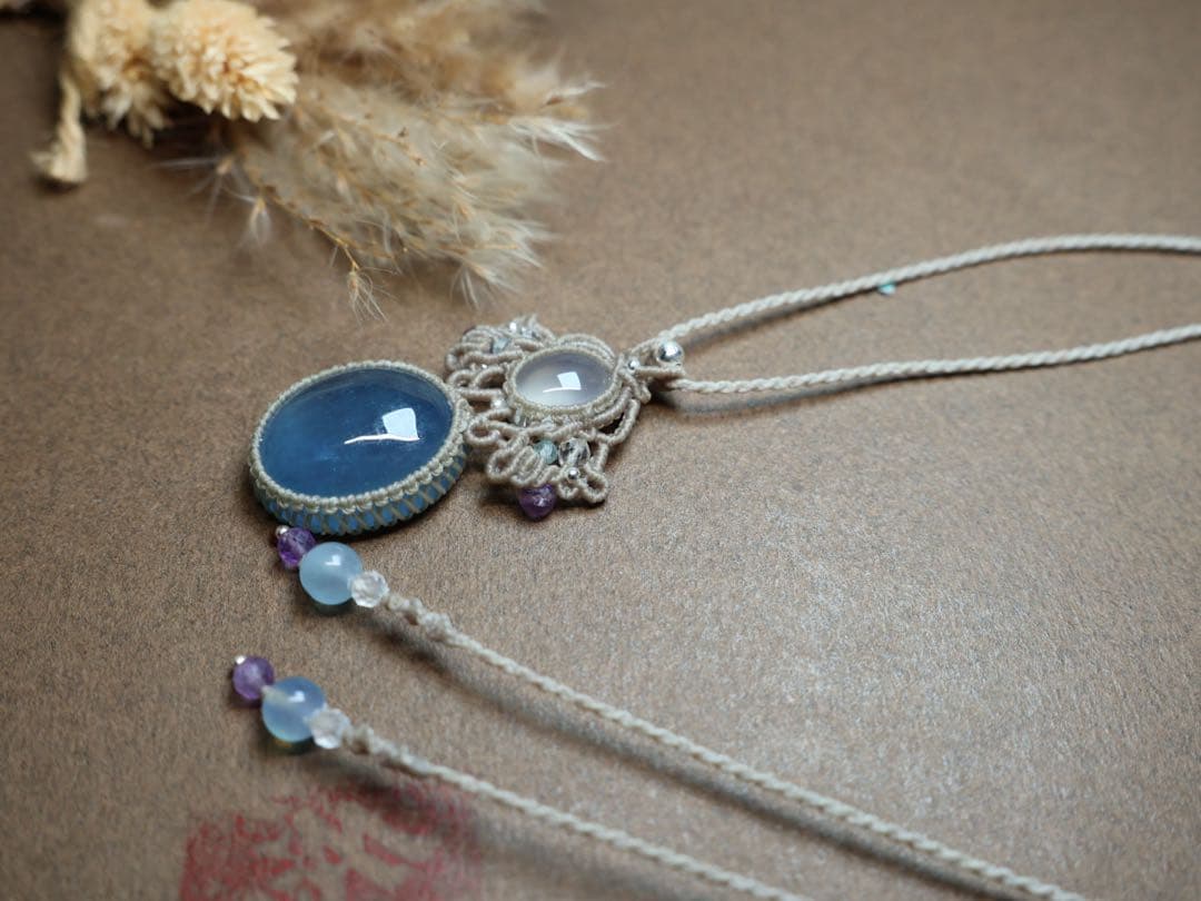 ぼ*)様 アクアマリン　カルセドニー　マクラメ　ネックレス