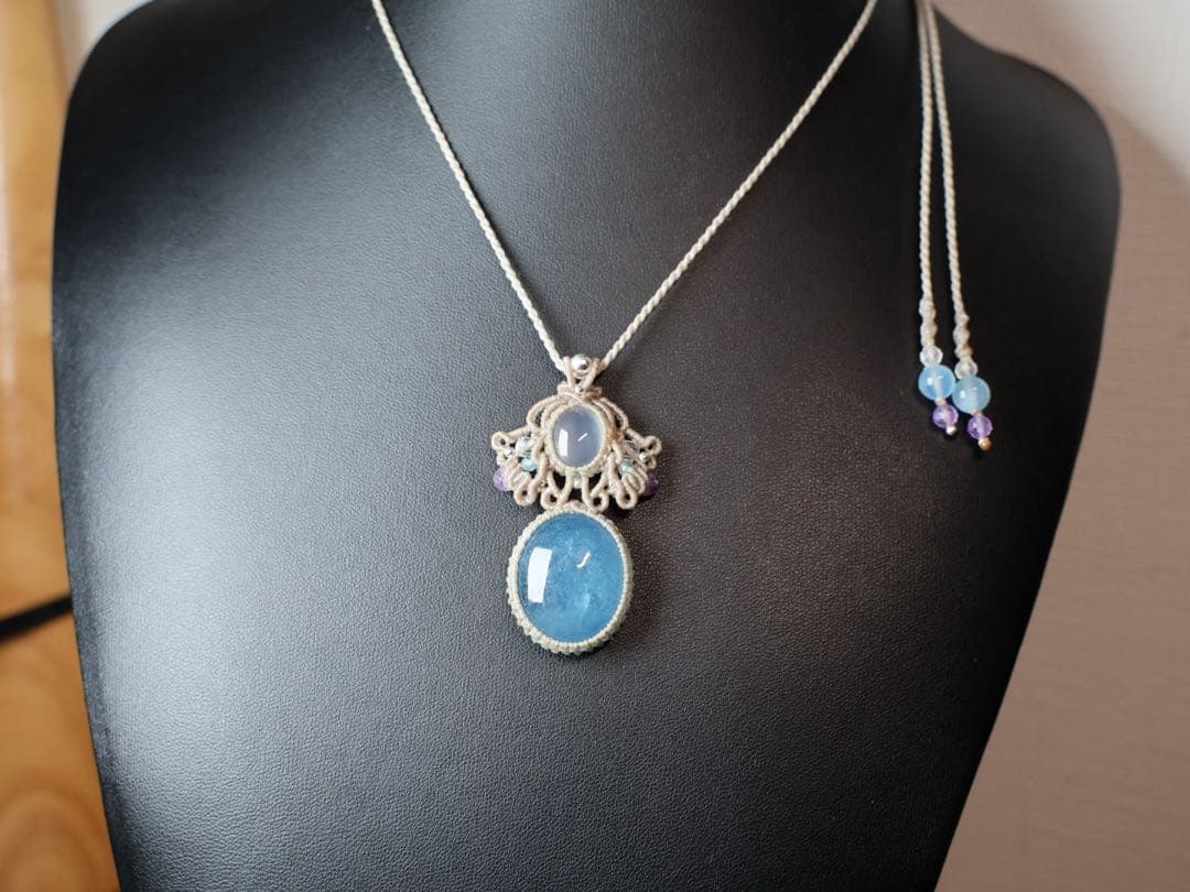 ぼ*)様 アクアマリン　カルセドニー　マクラメ　ネックレス