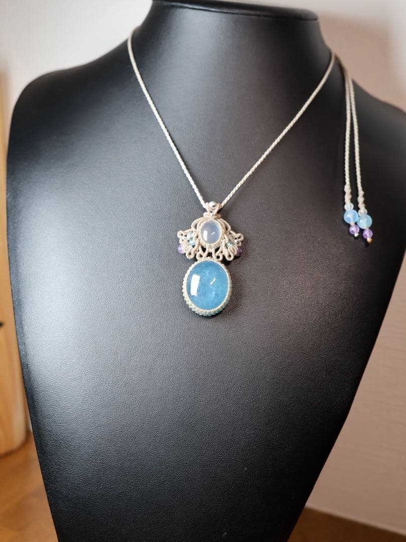 ぼ*)様 アクアマリン　カルセドニー　マクラメ　ネックレス