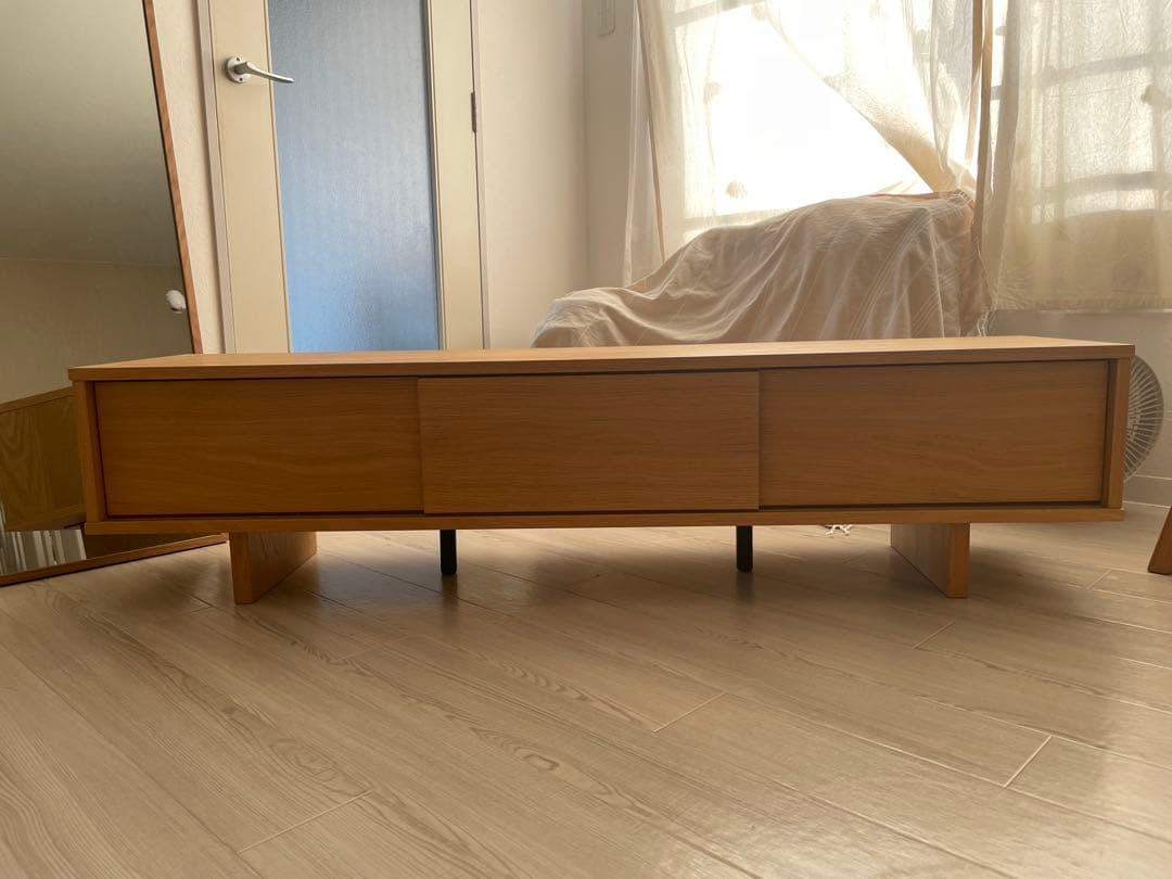 【送料込】　無印良品　廃番　オーク材ＡＶラック薄型（引戸）・幅１５０ｃｍ
