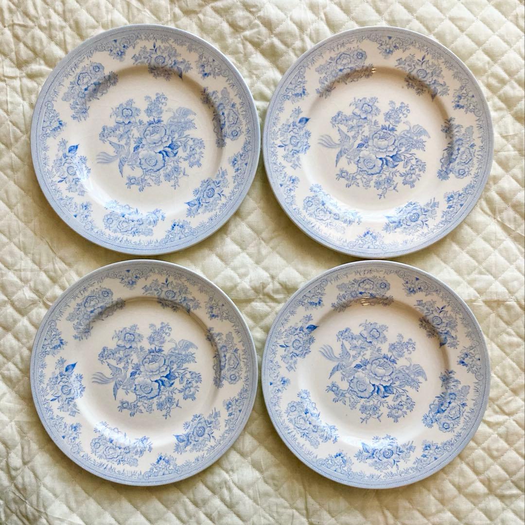 Burleigh ブルーアジアティックフェザンツ プレートS 17.5cm 4枚