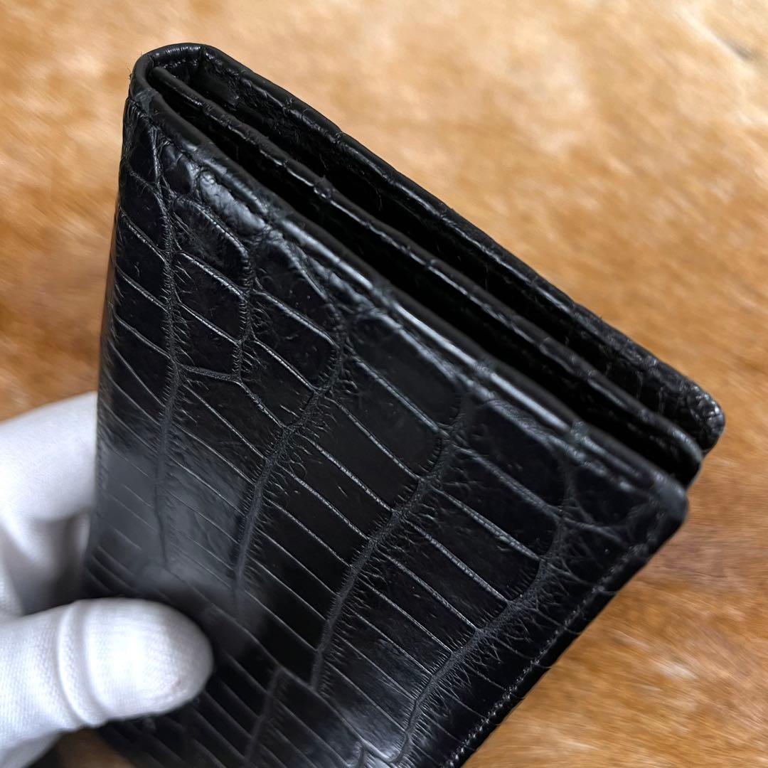 新品同様 定14万 最高峰 ポロサス クロコダイル 無双 長財布 小銭入れ付 黒