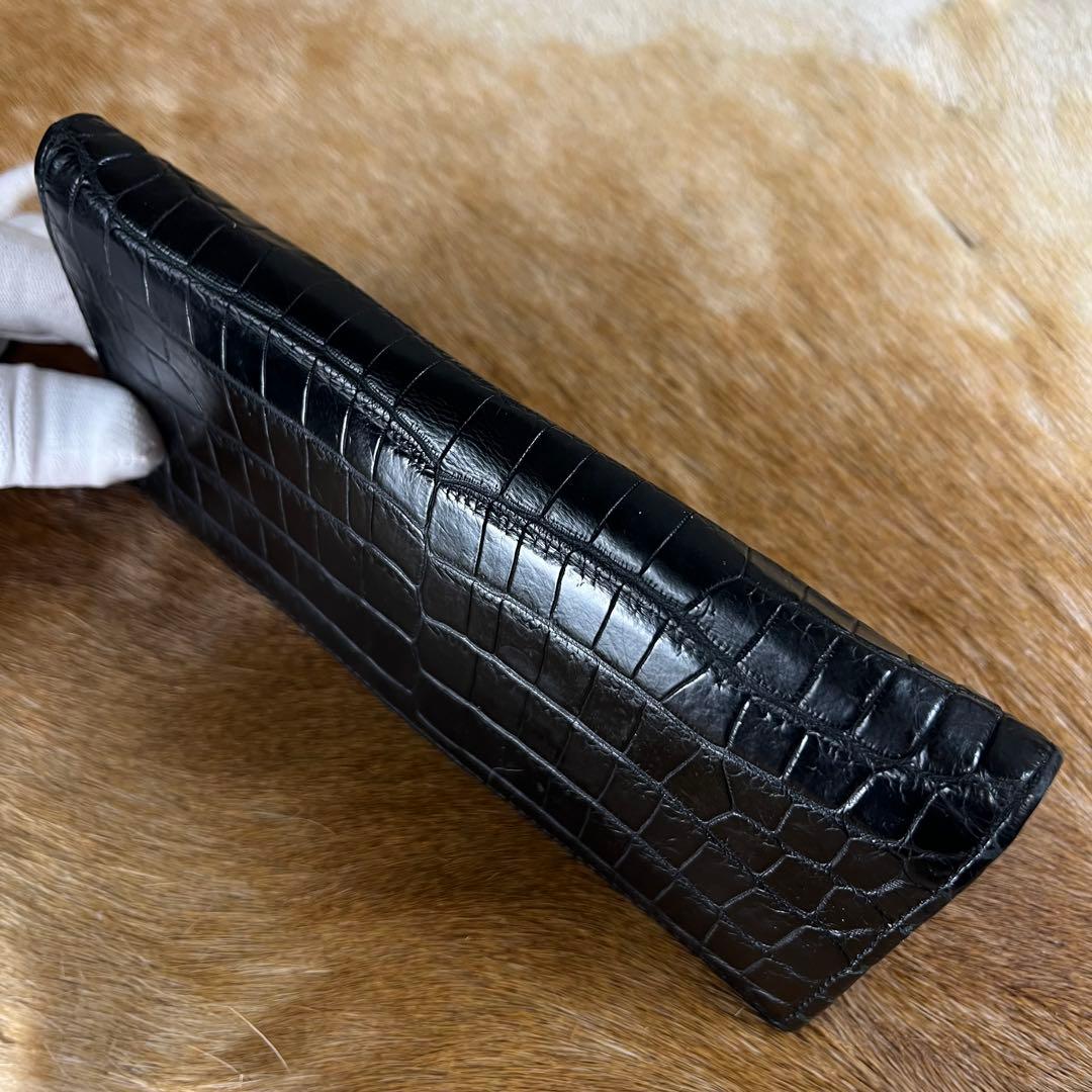 新品同様 定14万 最高峰 ポロサス クロコダイル 無双 長財布 小銭入れ付 黒