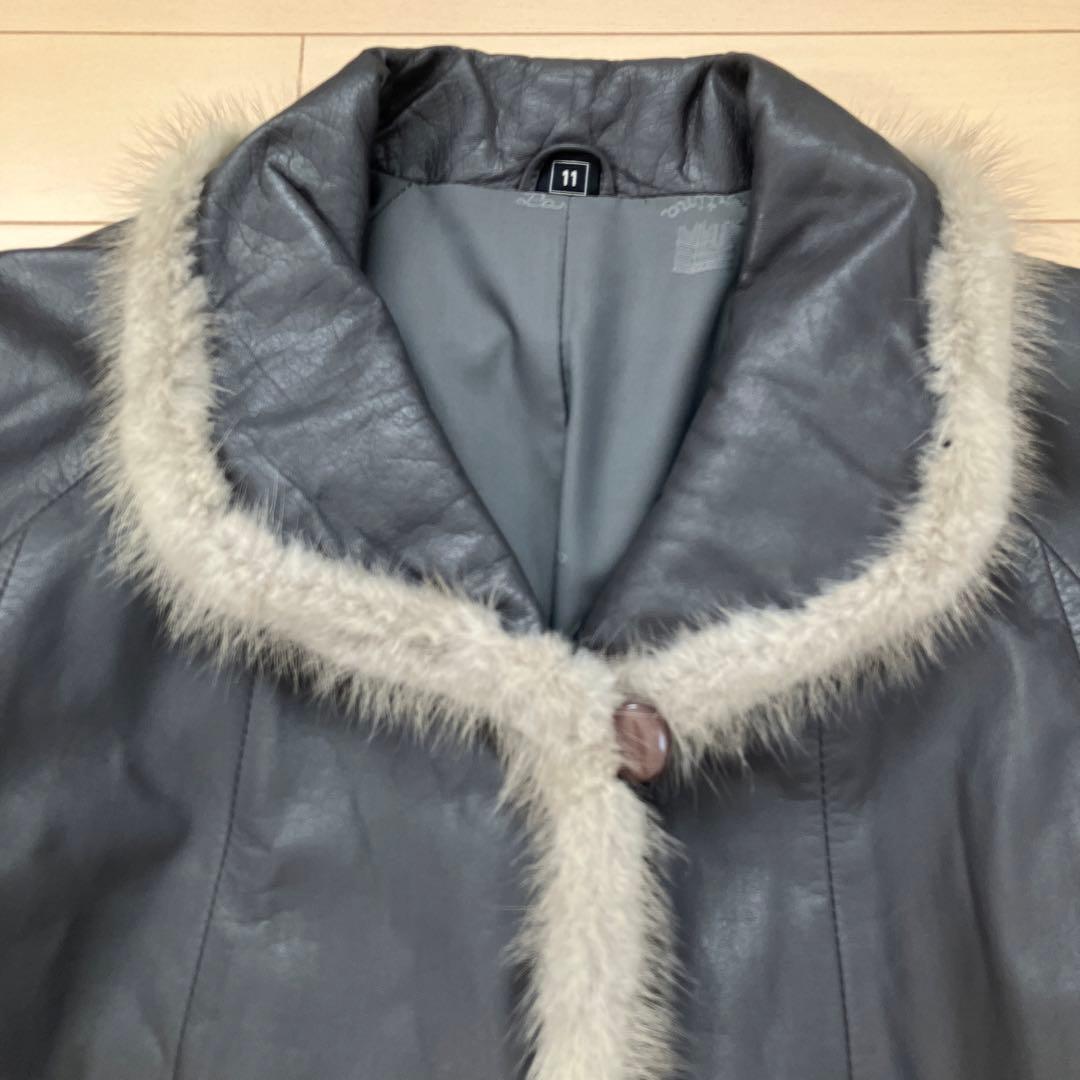 11.13 partna パルティナ ミンクファー使いレザーコート グレー 11
