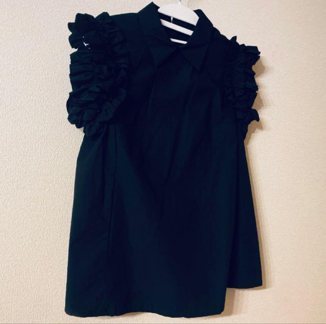 hue day to evening フリルノースリーブ　M ブラック　美品
