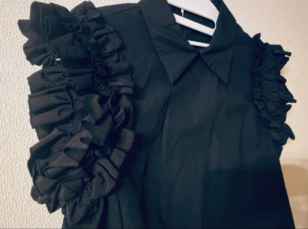 hue day to evening フリルノースリーブ　M ブラック　美品