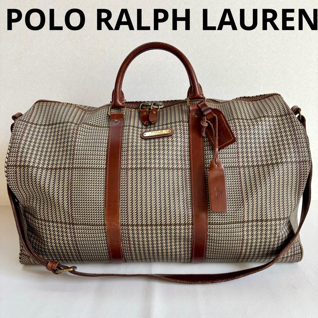【良品】【ポロラルフローレン】千鳥格子 ボストンバッグ PVC レザー 2way