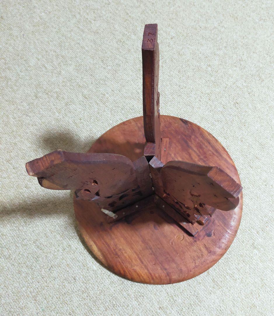 セール✨天然木　精細木彫り工芸品　折り畳みサイドテーブル　花台飾り台未使用保管品