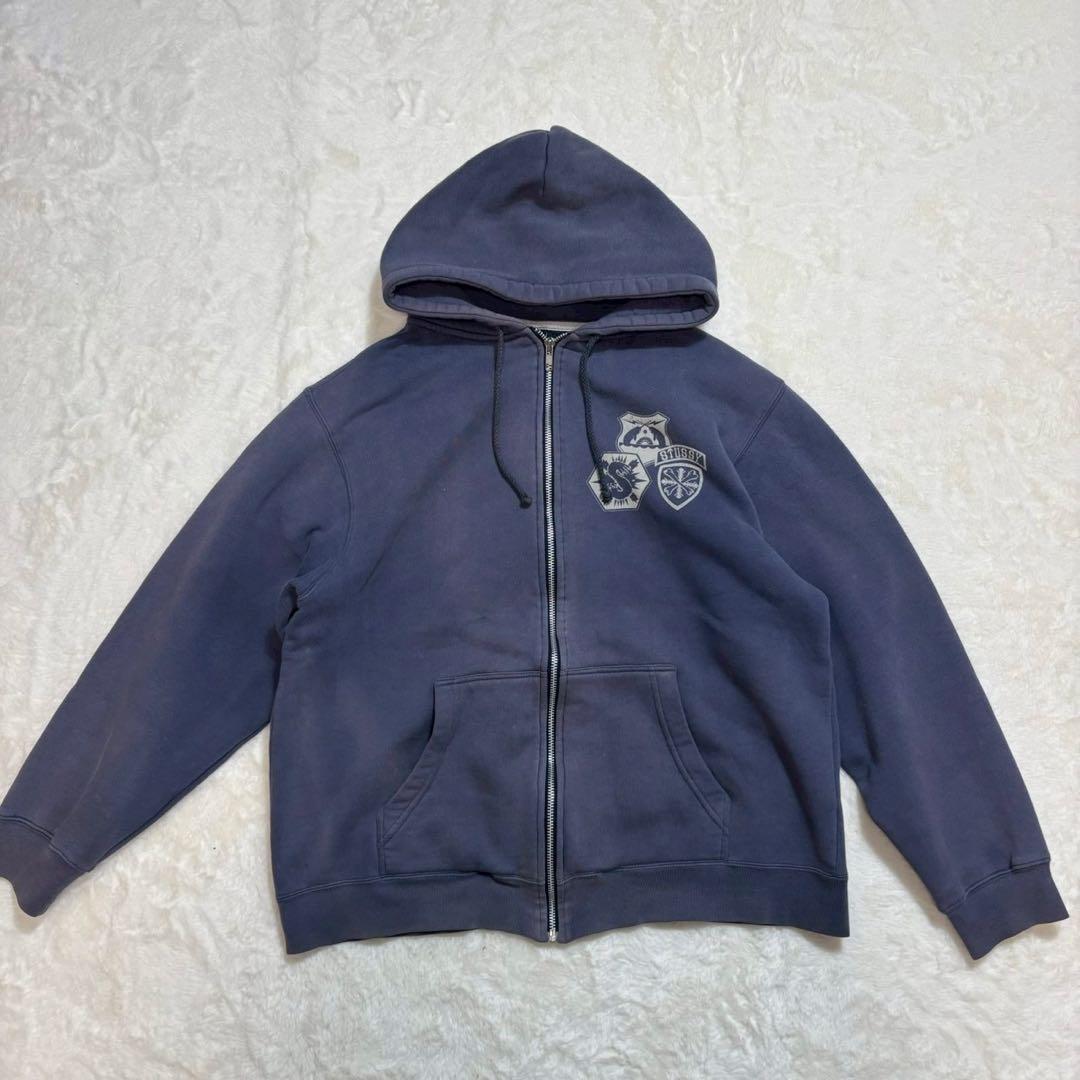 old stussy ジップアップパーカー　Sロゴ　フェード　ナス紺　ネイビー