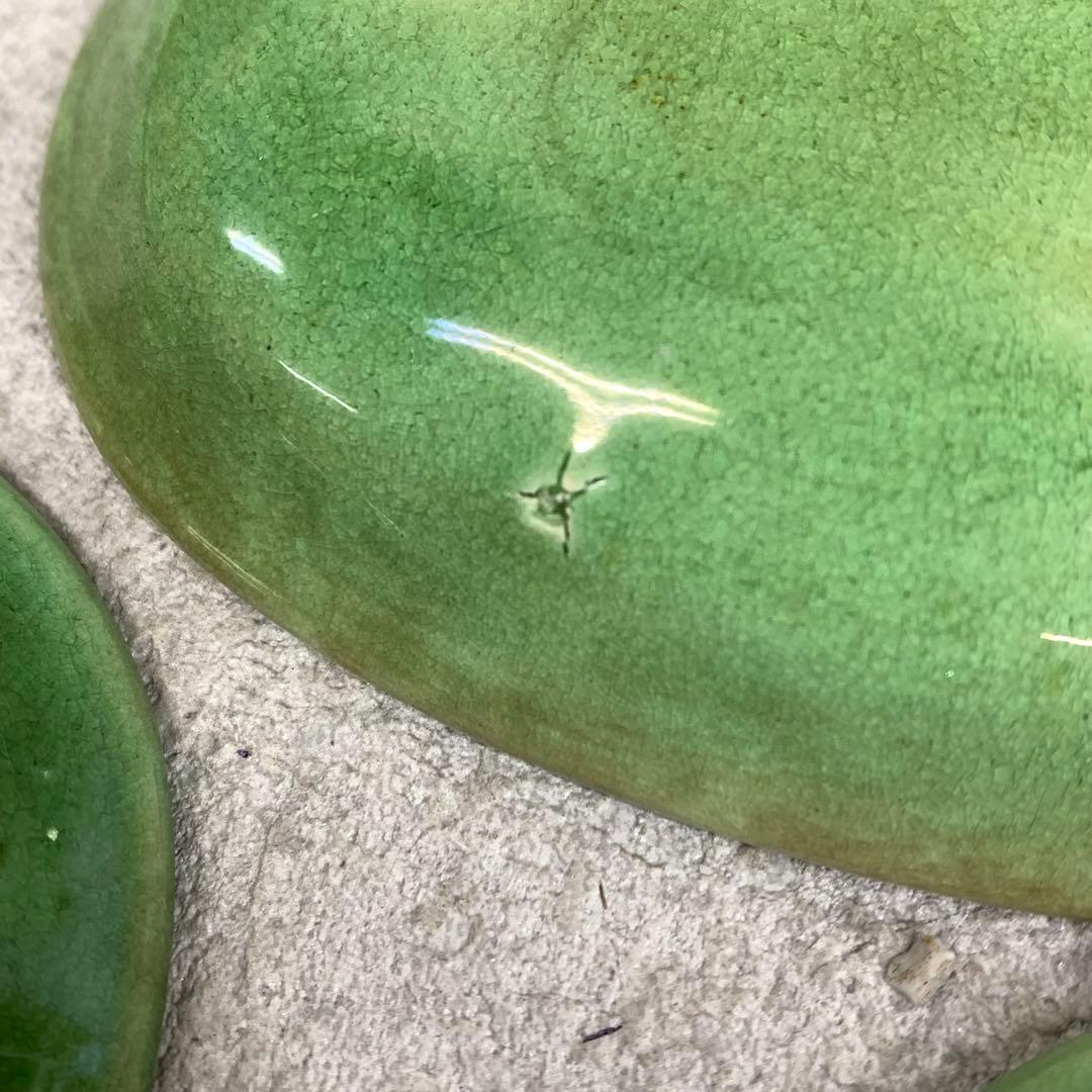 小皿5点 珉平焼 小判型 龍 淡路 人気 タイルグリーン 古皿 手塩皿 緑 翠