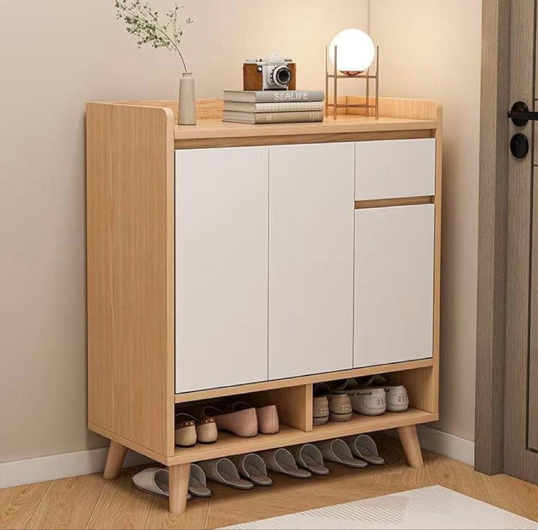 新品 VEEZHA シューズボックス 下駄箱、靴箱、足付き (ナチュラル)