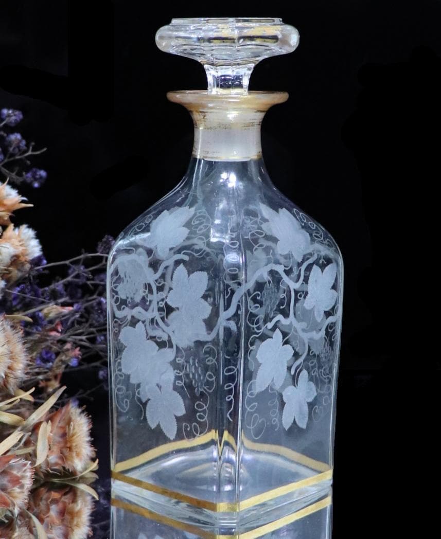 オールド・バカラ 極稀少 金彩 大型 葡萄文 スクエア型 デカンタ グラヴュール