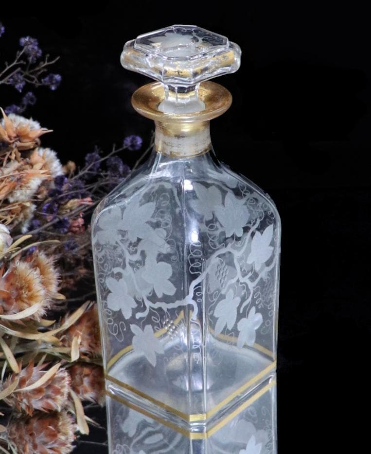 オールド・バカラ 極稀少 金彩 大型 葡萄文 スクエア型 デカンタ グラヴュール