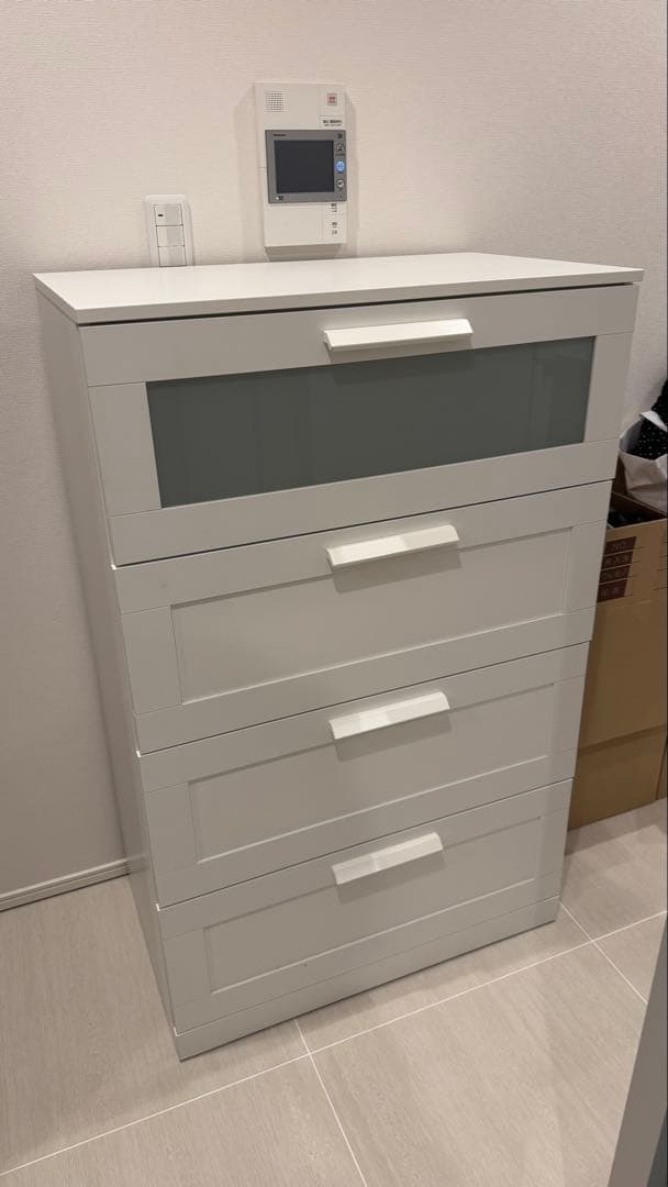 IKEA ブリムネス BRIMNES ホワイト ガラス引き出し付きチェスト