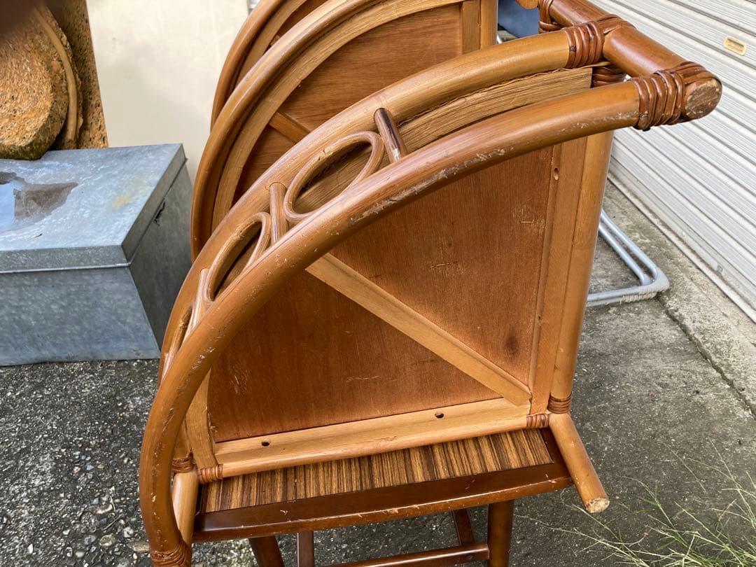 し*ー様 昭和レトロ飾り家具ナチュラル天然素材ラタン籐コーナー棚ラック台アンティ