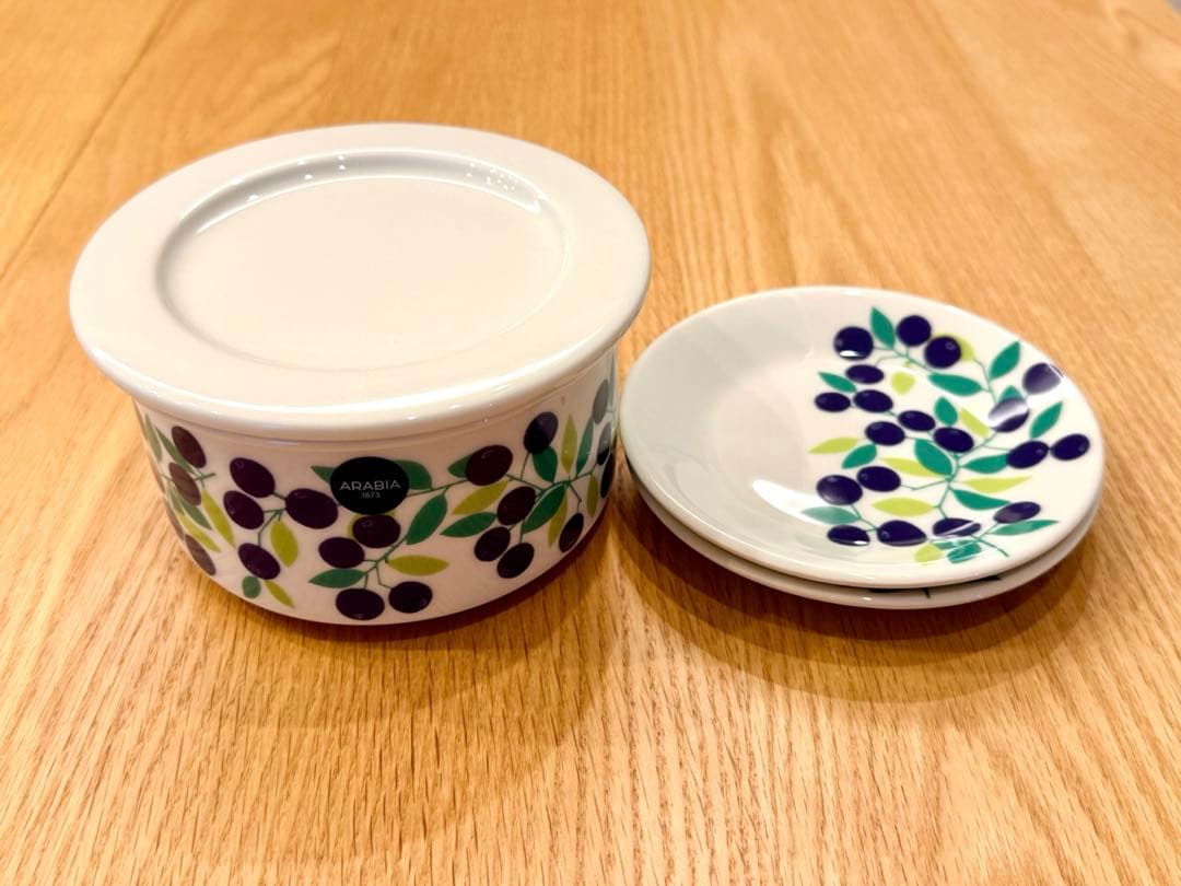 【ブルーベリー柄3点セット】アラビア ポモナ プレート2枚、ジャー1個