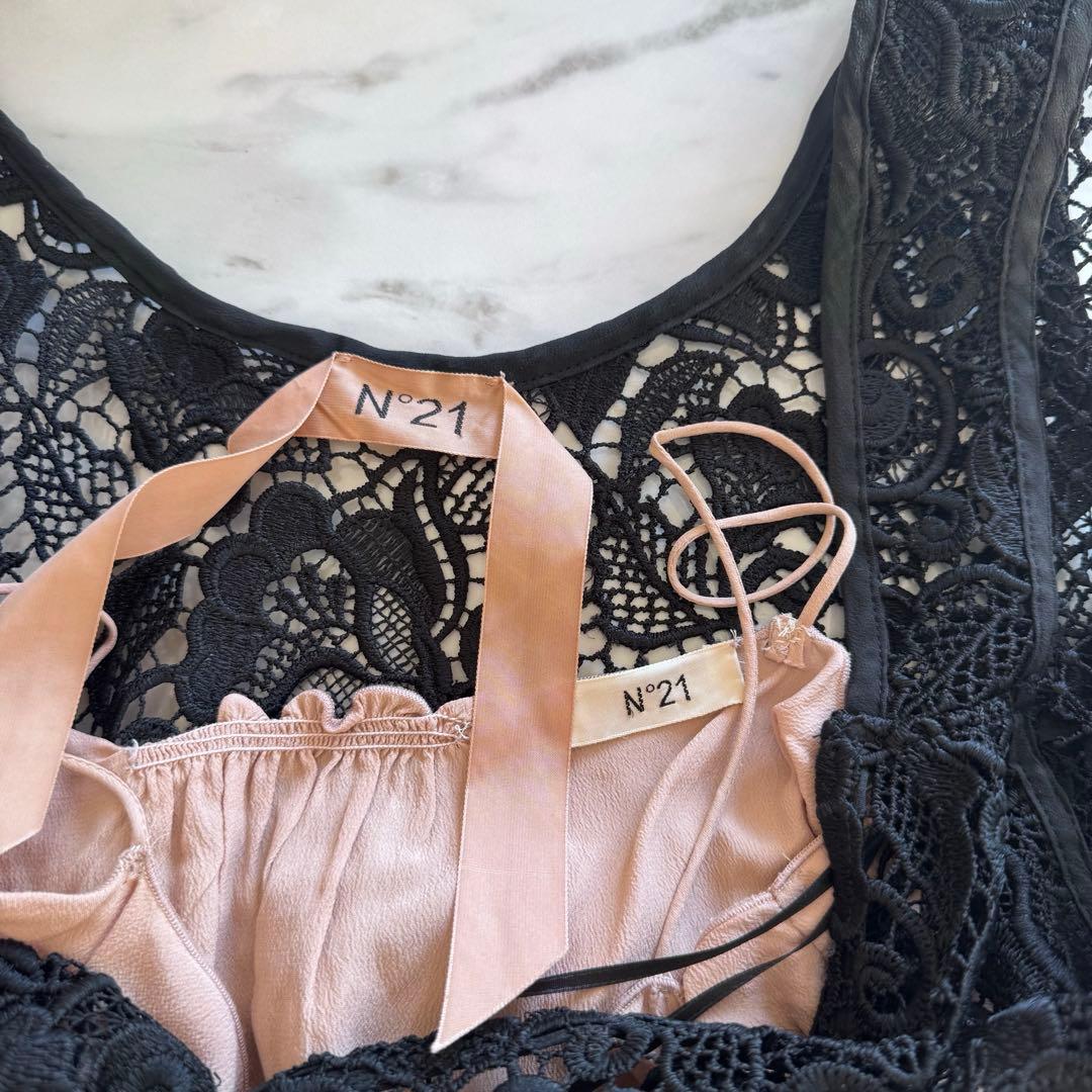 N°21 ヌメロヴェントゥーノ アシンメトリー総レースワンピース