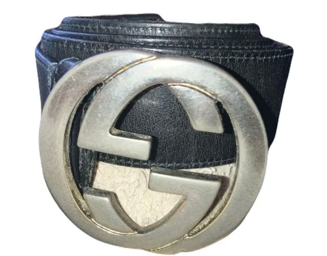 GUCCI 黒レザー ダブルGロゴ ベルト