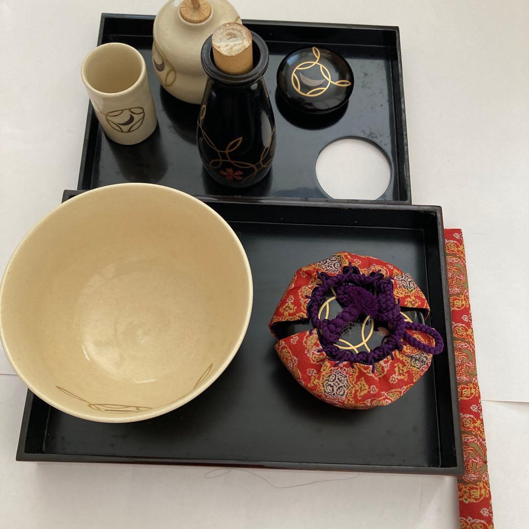 漆器 茶箱セット 金色葉模様