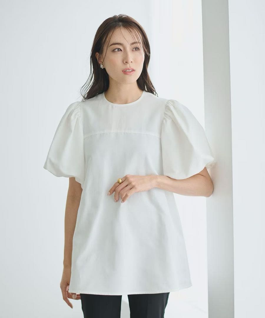 美品 ハッシュニュアンス 笹川友里さんコラボ パフスリーブ 半袖ブラウス 白 1