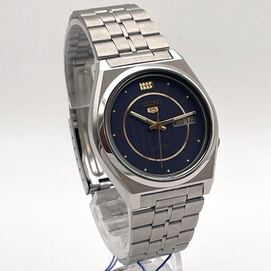 【稼働】SEIKO5 自動巻き 腕時計 デイデイト シルバー メンズ タグ付き