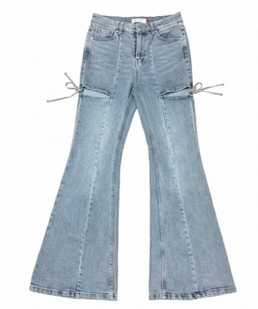 美品 RESEXXY カットアウトリボンデニムパンツ アイスブルー Sサイズ