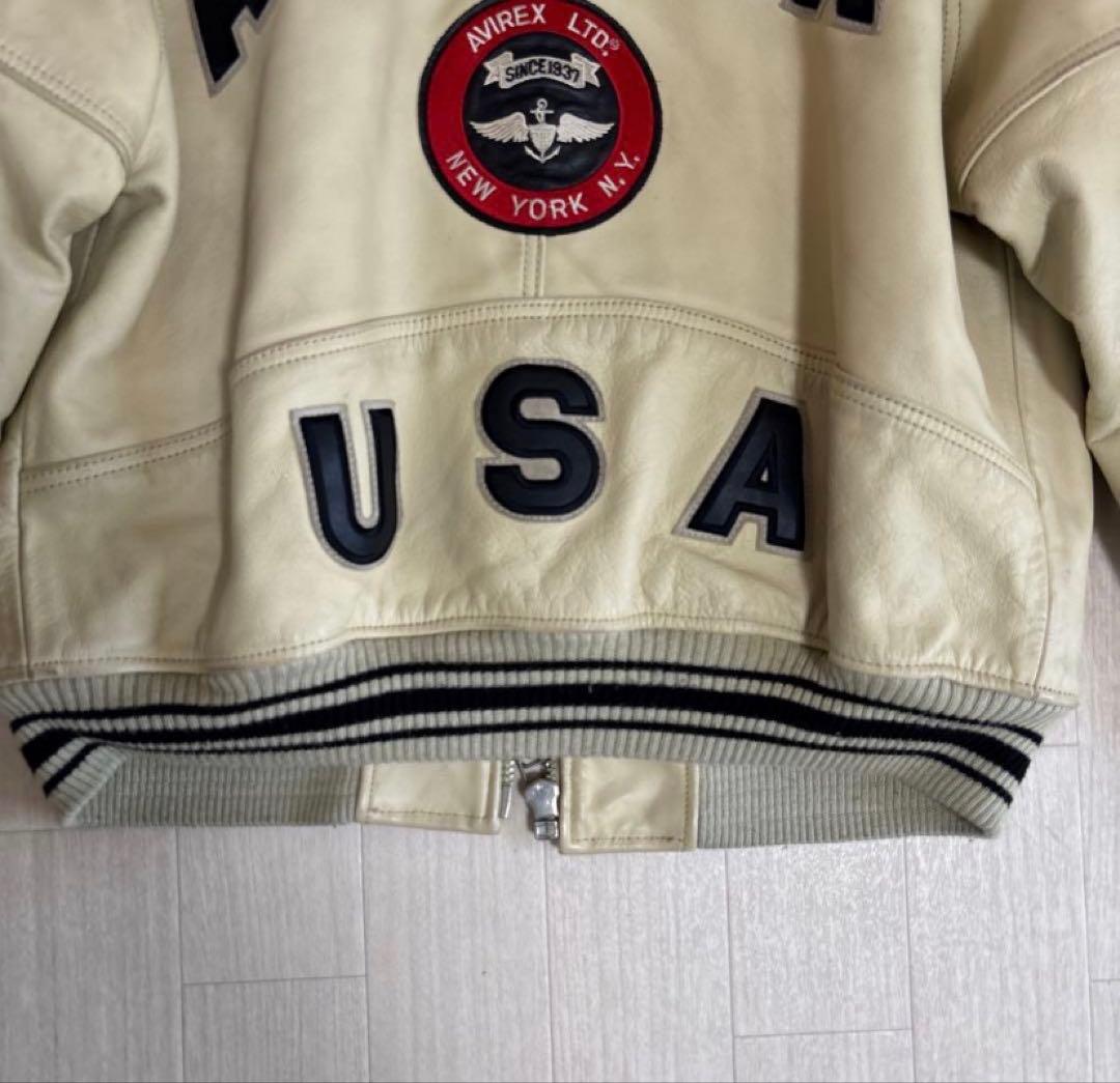 AVIREX VARSITY LEATHER JACKET クリーム