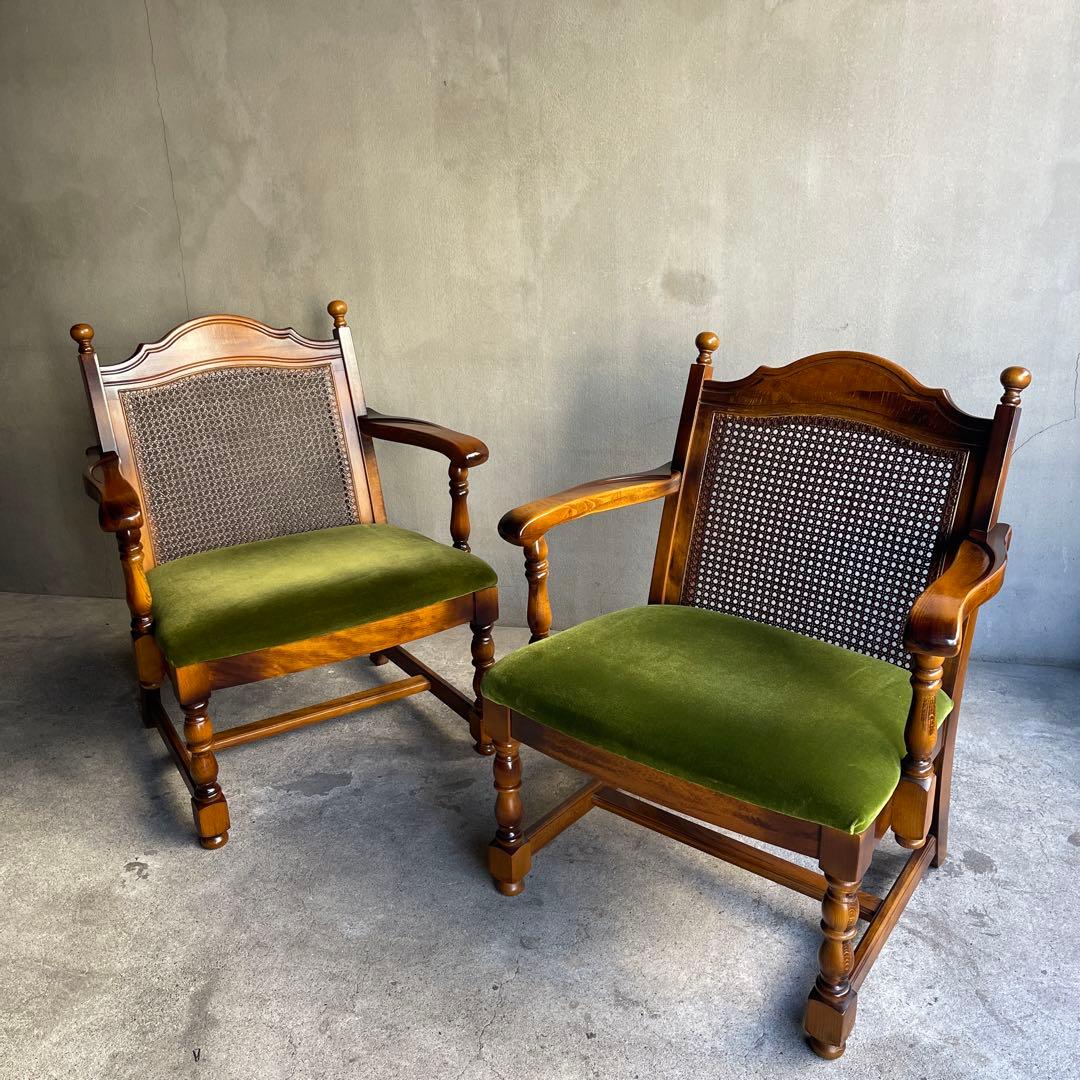 karimoku カリモク　コロニアル モケットグリーン アームチェア