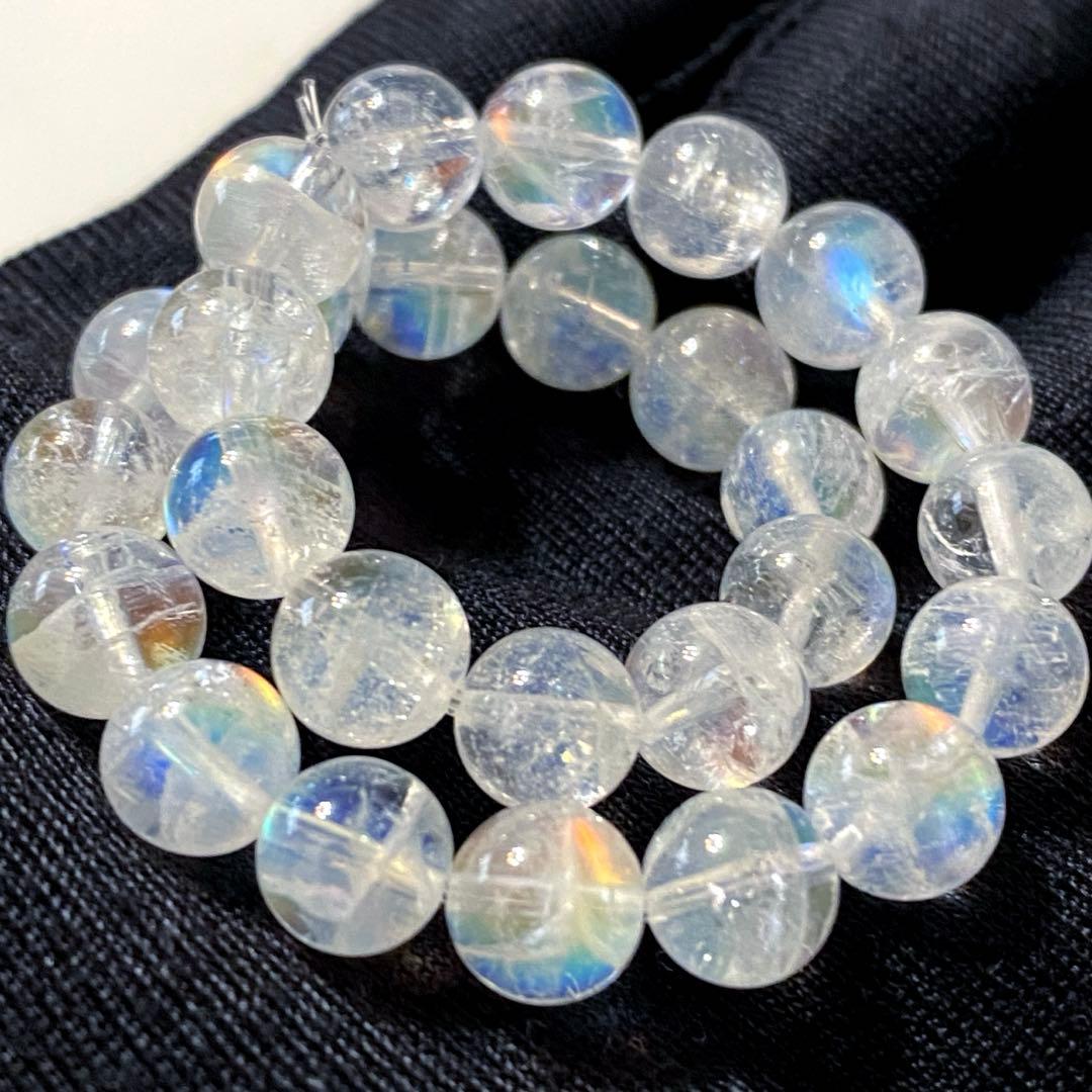 発色良好❣️マダガスカル産レインボームーンストーン7.3-7.4mmブレスレット