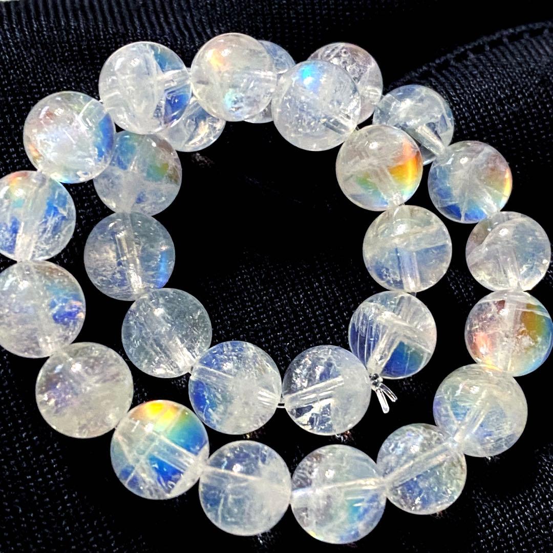発色良好❣️マダガスカル産レインボームーンストーン7.3-7.4mmブレスレット