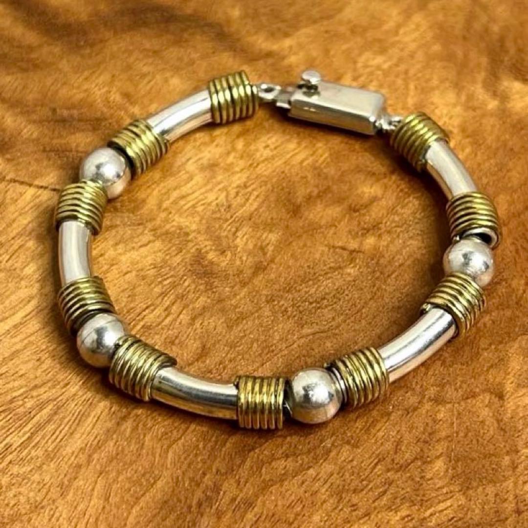 メキシコ ヴィンテージ シルバー 真鍮 ワイヤーラップ ブレスレットMEX925