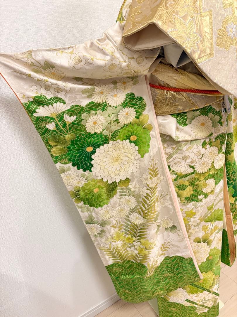 ♤Ren♤様用 振袖セット ヴィンテージ 白系 グリーン 金 MH2508214