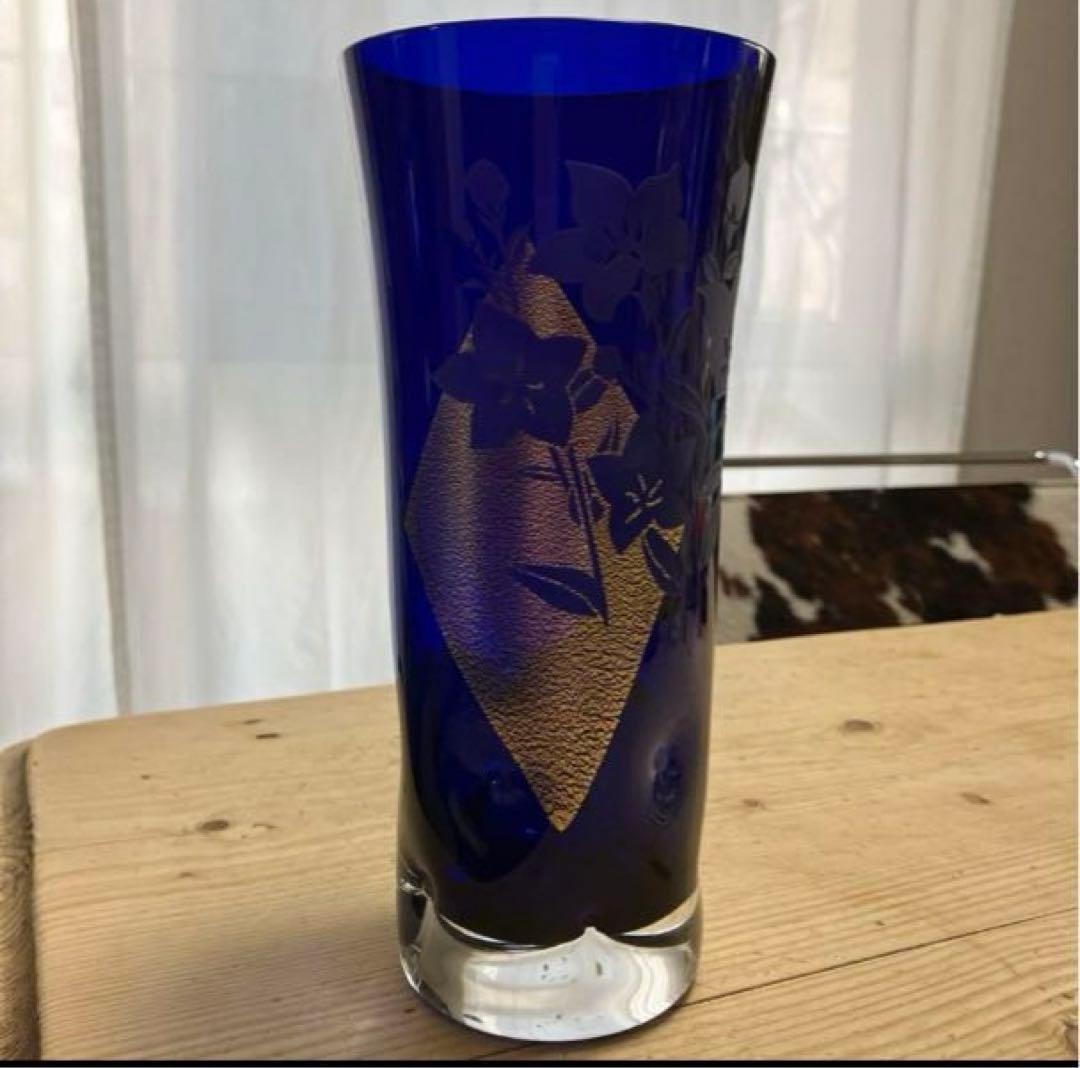 瑠璃金彩　江戸硝子　東洋佐々木クリスタル花瓶