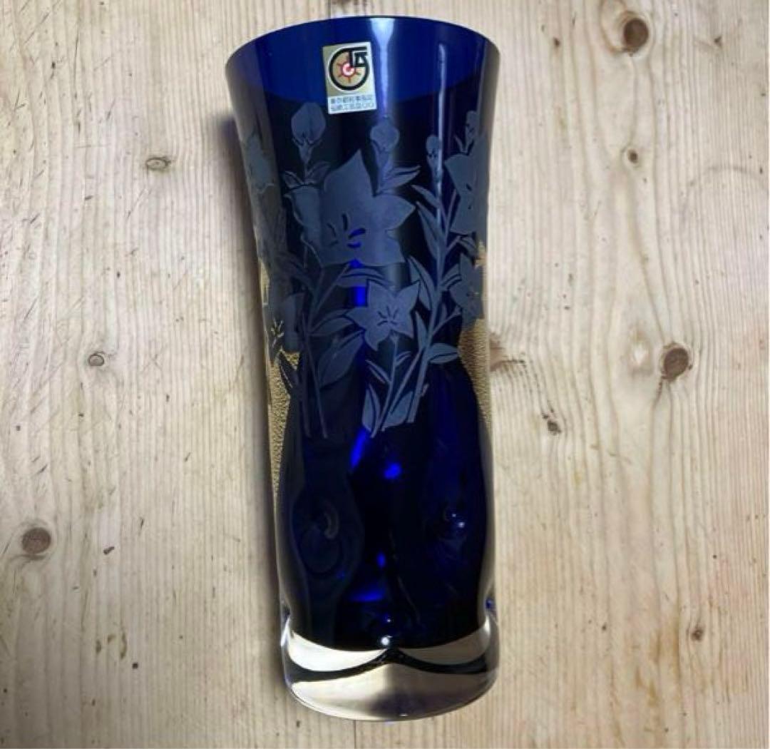 瑠璃金彩　江戸硝子　東洋佐々木クリスタル花瓶