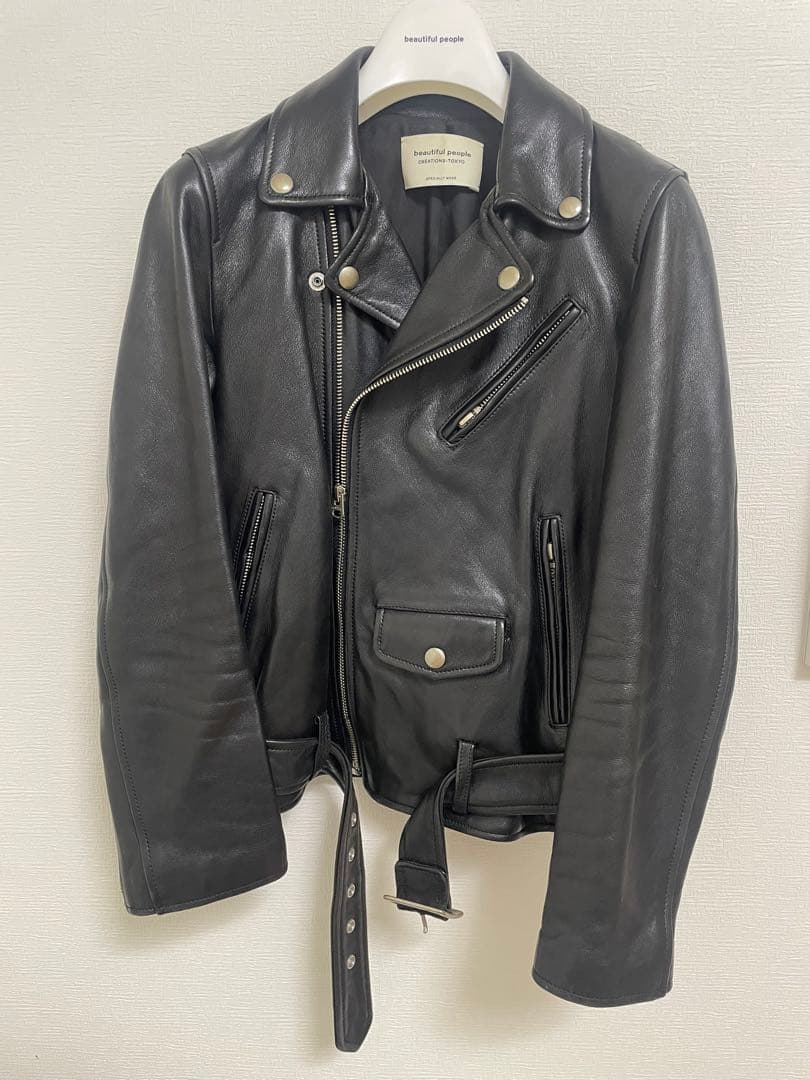 beautiful peopleブラック レザーダブルライダースジャケット